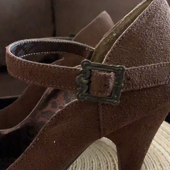 Brown Suede Buckled Heels - Picture 2 of 7